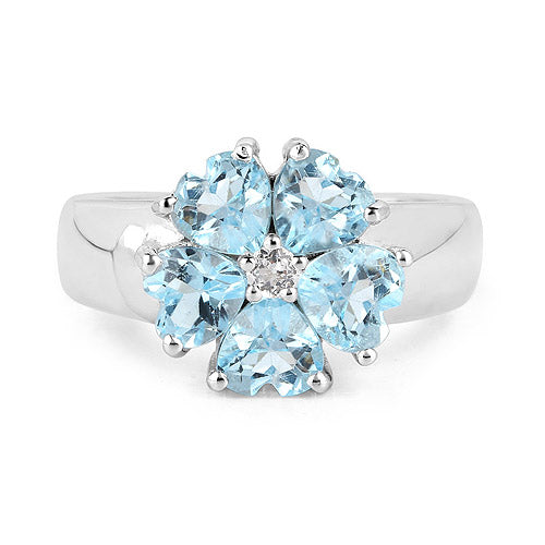 2.58 Carat Genuine Blue Topaz & White Topaz Sterling Silver Ring