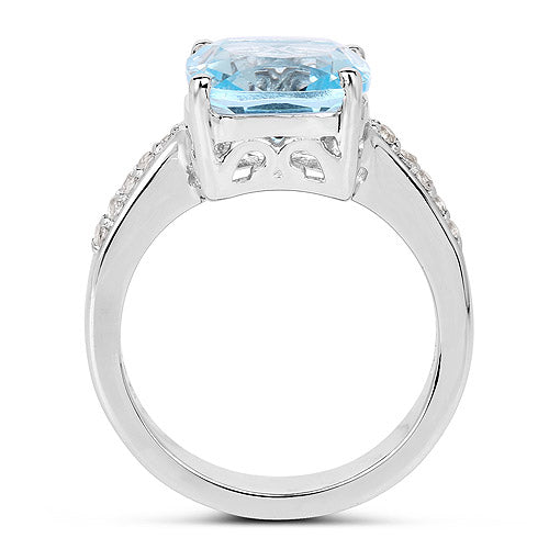 Bague en argent sterling avec topaze bleue et topaze blanche de 4,62 carats