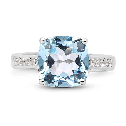 Bague en argent sterling avec topaze bleue et topaze blanche de 4,62 carats