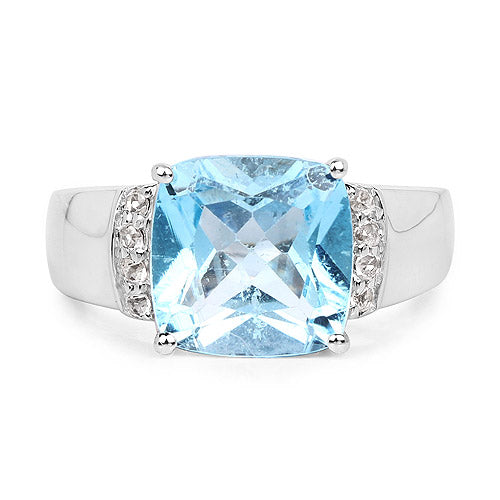 Bague en argent sterling avec topaze bleue et topaze blanche de 4,58 carats