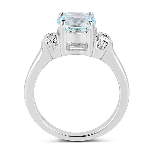2.28 Carat Genuine Blue Topaz & White Topaz Sterling Silver Ring