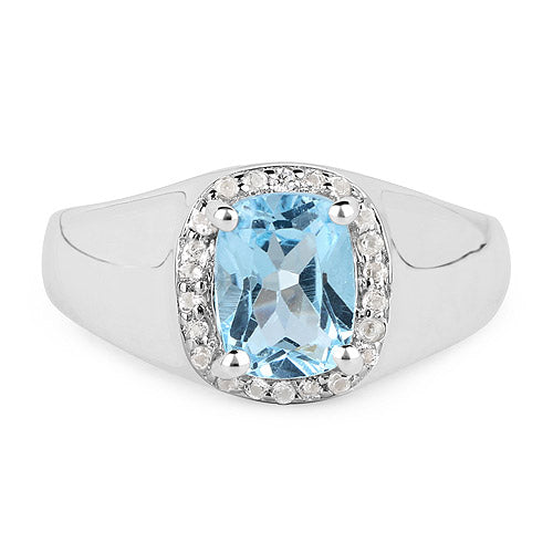 Bague en argent sterling avec topaze bleue et topaze blanche de 1,62 carat