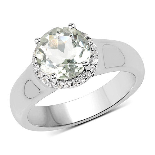1.87 Carat Green Amethyst & White Topaz Sterling Silver Ring
