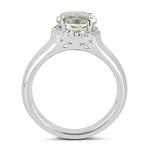 1.87 Carat Green Amethyst & White Topaz Sterling Silver Ring