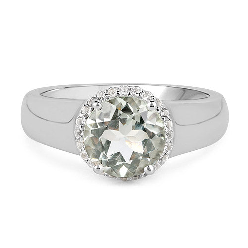1.87 Carat Green Amethyst & White Topaz Sterling Silver Ring