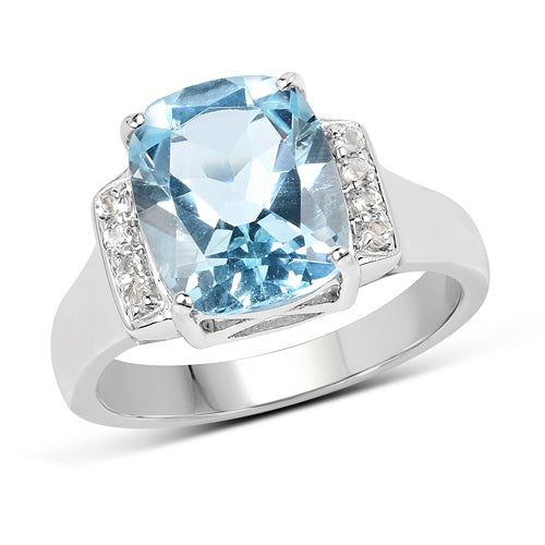 4.28 Carat Genuine Blue Topaz & White Topaz Sterling Silver Ring