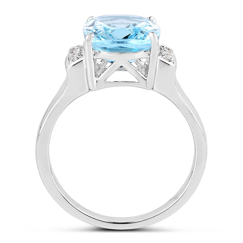 4.28 Carat Genuine Blue Topaz & White Topaz Sterling Silver Ring