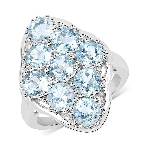 Anillo de Plata de Ley con Topacio Azul Genuino de 5.40 Quilates