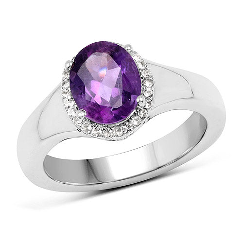 Bague de fiançailles en argent sterling avec améthyste de 1,73 carat et topaze blanche