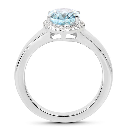 Bague de fiançailles en topaze bleue et topaze blanche de 2,63 carats en argent sterling .925