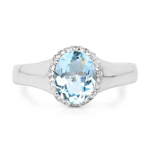 Bague de fiançailles en topaze bleue et topaze blanche de 2,63 carats en argent sterling .925