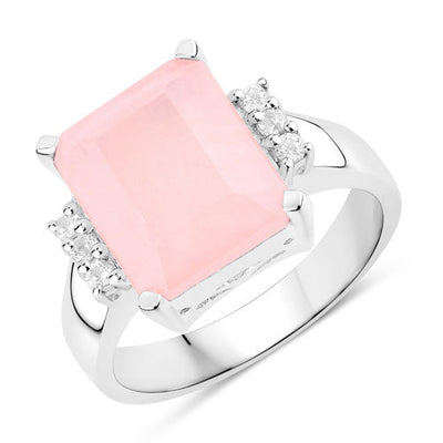 5.72 Carat Genuine Rose Quartz & White Topaz Sterling Silver Ring