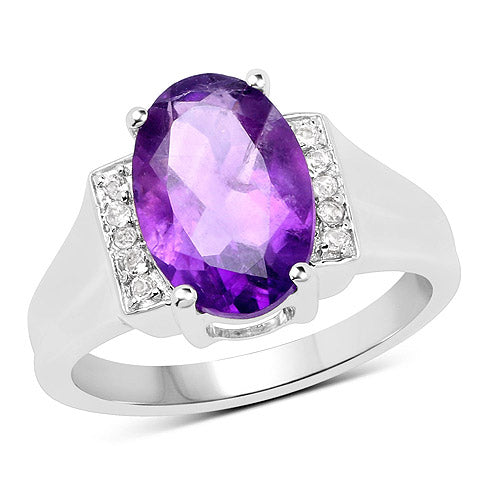 Anillo de Plata Esterlina con Amatista de 3.12 Quilates y Topacio Blanco