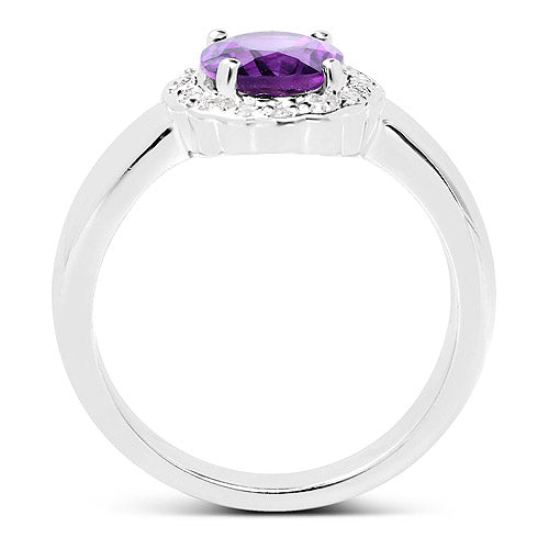 Anillo de Compromiso de Plata de Ley con Amatista de 1.68 Quilates y Topacio Blanco