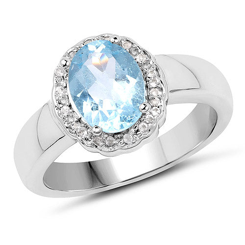 Bague en argent sterling avec topaze bleue et topaze blanche de 2,58 carats