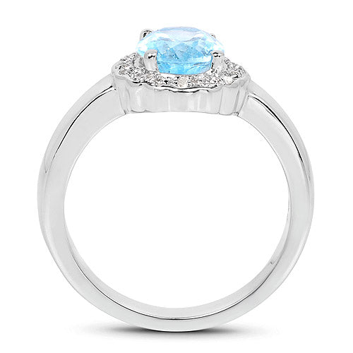 Bague en argent sterling avec topaze bleue et topaze blanche de 2,58 carats