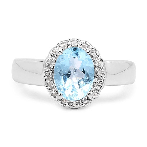 Bague en argent sterling avec topaze bleue et topaze blanche de 2,58 carats
