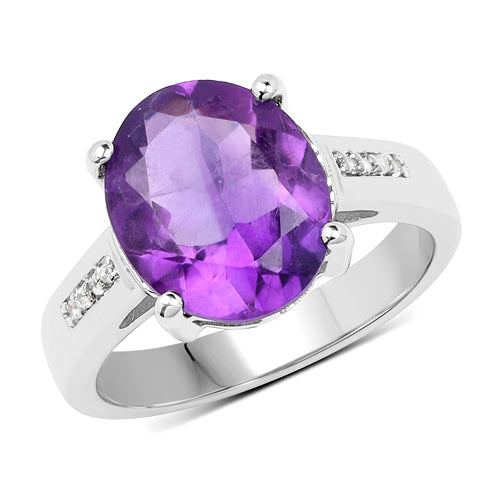 3.84 Carat Amethyst & White Topaz Sterling Silver Ring