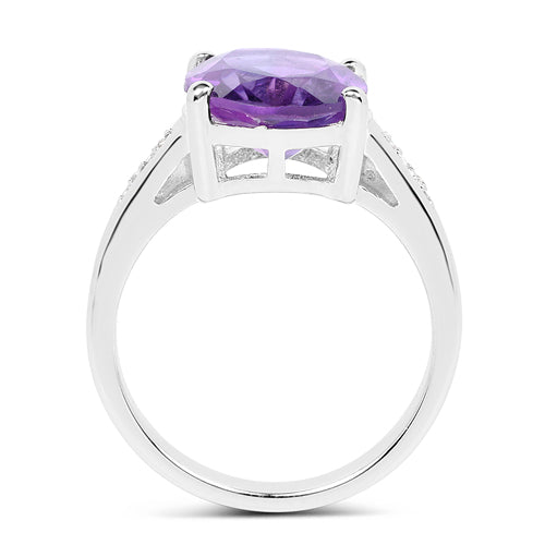3.84 Carat Amethyst & White Topaz Sterling Silver Ring