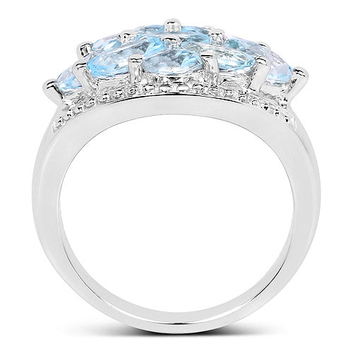 Anillo de Clúster de Topacio Azul de 2.50 Quilates en Plata Esterlina