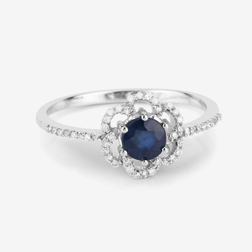 Bague de fiançailles en saphir bleu de 0,78 carat et diamant en or blanc 14K