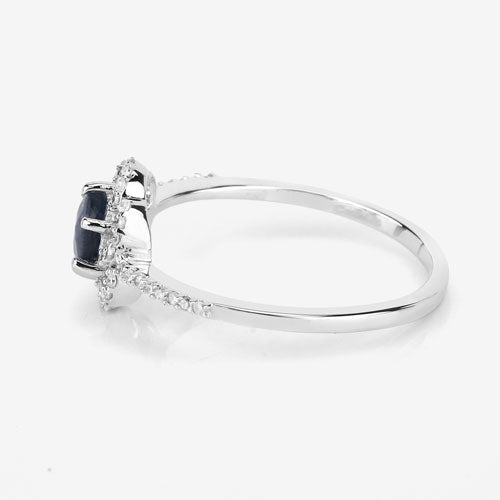 Bague de fiançailles en saphir bleu de 0,78 carat et diamant en or blanc 14K