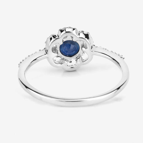 Bague de fiançailles en saphir bleu de 0,78 carat et diamant en or blanc 14K