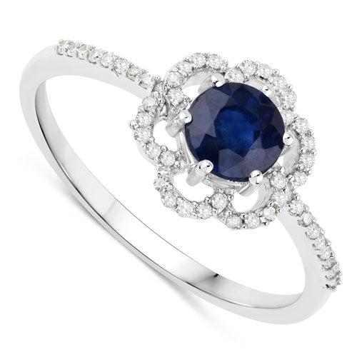 Bague de fiançailles en saphir bleu de 0,78 carat et diamant en or blanc 14K