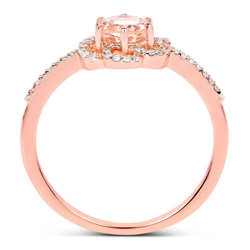 Anillo de Compromiso de Morganita y Diamante de 0.54 Quilates en Oro Rosa de 14K