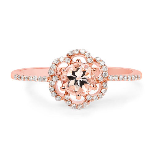 Anillo de Compromiso de Morganita y Diamante de 0.54 Quilates en Oro Rosa de 14K