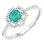 Anillo de Compromiso de Esmeralda Zambiana y Diamante de 0.55 Quilates en Oro Blanco de 14K