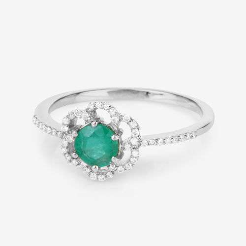 Anillo de Compromiso de Esmeralda Zambiana y Diamante de 0.55 Quilates en Oro Blanco de 14K