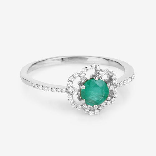 Anillo de Compromiso de Esmeralda Zambiana y Diamante de 0.55 Quilates en Oro Blanco de 14K