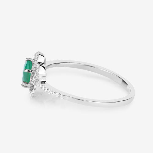 Anillo de Compromiso de Esmeralda Zambiana y Diamante de 0.55 Quilates en Oro Blanco de 14K