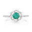 Anillo de Compromiso de Esmeralda Zambiana y Diamante de 0.55 Quilates en Oro Blanco de 14K