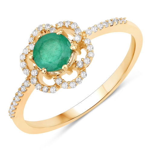Anillo de Compromiso de Esmeralda Zambiana de 0.55 Quilates y Diamante Blanco en Oro de 14K