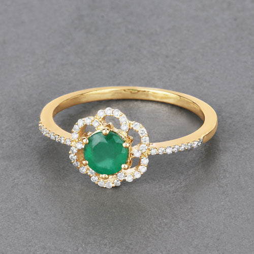 Anillo de Compromiso de Esmeralda Zambiana de 0.55 Quilates y Diamante Blanco en Oro de 14K
