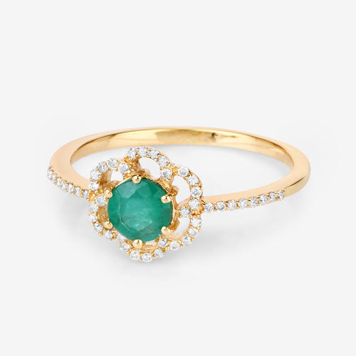 Anillo de Compromiso de Esmeralda Zambiana de 0.55 Quilates y Diamante Blanco en Oro de 14K