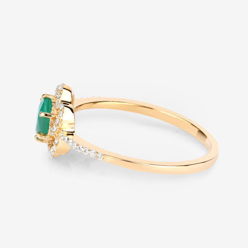 Anillo de Compromiso de Esmeralda Zambiana de 0.55 Quilates y Diamante Blanco en Oro de 14K