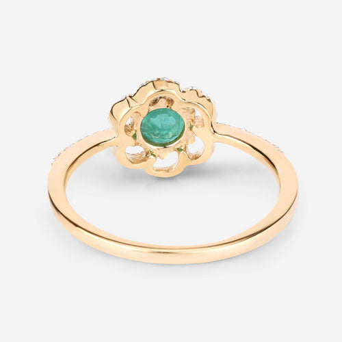 Anillo de Compromiso de Esmeralda Zambiana de 0.55 Quilates y Diamante Blanco en Oro de 14K