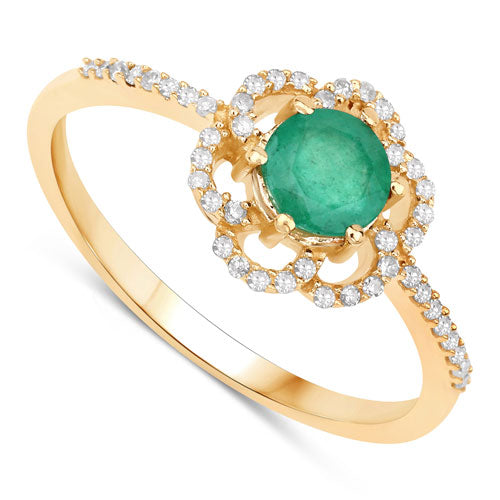 Anillo de Compromiso de Esmeralda Zambiana de 0.55 Quilates y Diamante Blanco en Oro de 14K