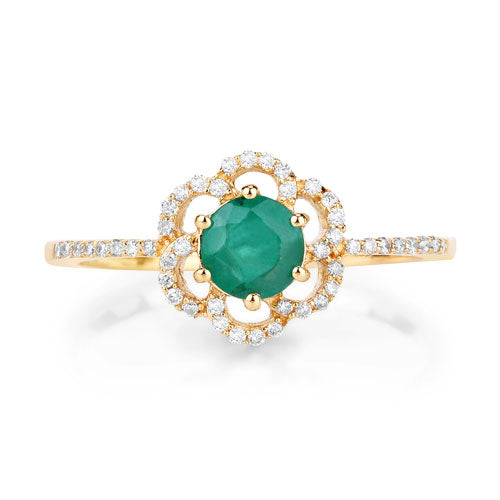 Anillo de Compromiso de Esmeralda Zambiana de 0.55 Quilates y Diamante Blanco en Oro de 14K