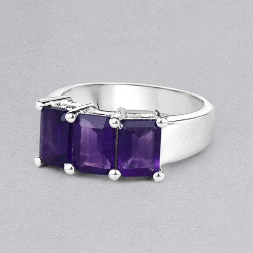 2.85 Carat Genuine Amethyst Sterling Silver Engagement Ring