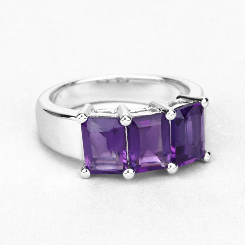 2.85 Carat Genuine Amethyst Sterling Silver Engagement Ring