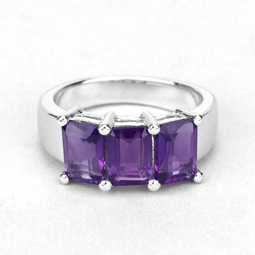 2.85 Carat Genuine Amethyst Sterling Silver Engagement Ring