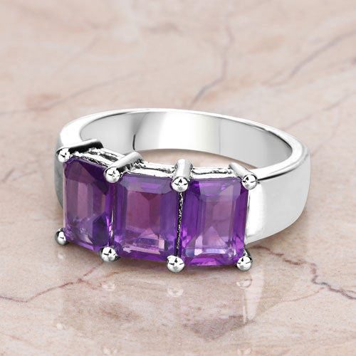 2.85 Carat Genuine Amethyst Sterling Silver Engagement Ring