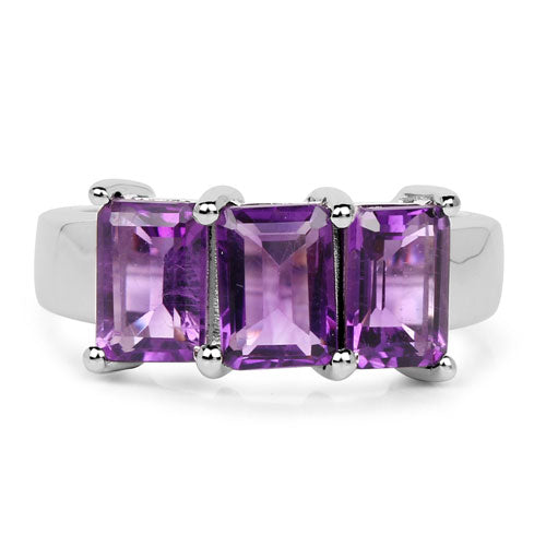 2.85 Carat Genuine Amethyst Sterling Silver Engagement Ring