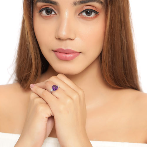 2.71 Carat Genuine Amethyst and White Topaz Sterling Silver Ring
