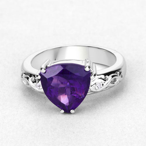 2.71 Carat Genuine Amethyst and White Topaz Sterling Silver Ring