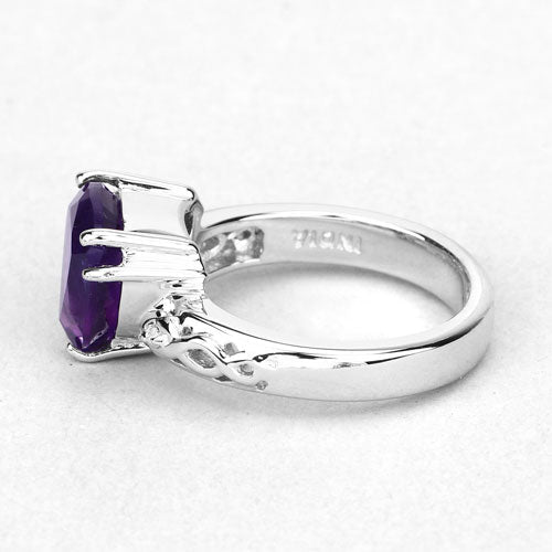 2.71 Carat Genuine Amethyst and White Topaz Sterling Silver Ring